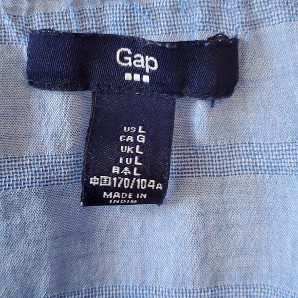 GAP LIGHT COTTON TUNIC TOP BLUE LARGE BOJO AIRY GAUZY BEACHY PREPPY COASTAL - Picture 4 of 8